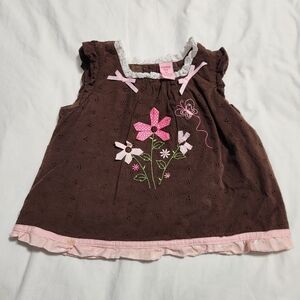 Copper Key Baby Shirt 6X Brown and Pink Embroidered Flowers